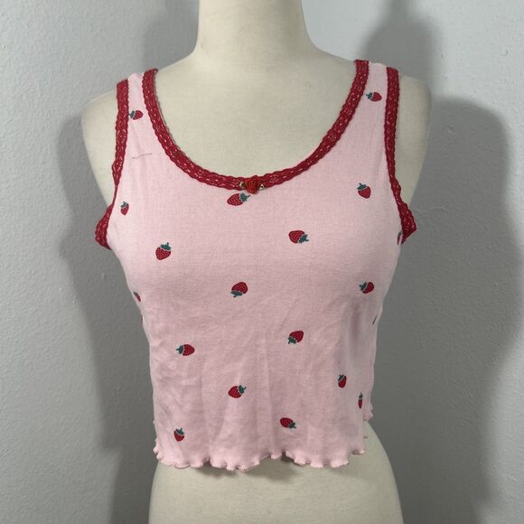 Love Lazy Days Tops - Love Lazy Days Crop Tank Top Womens S Pink Strawberry Bella Swan Fairy Y2K